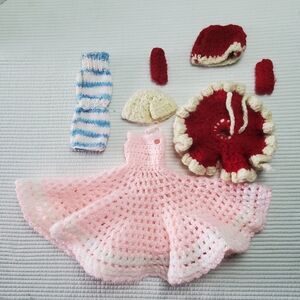 Handmade Crochet Barbie Lot Clothes Vintage 1980s Pink Dress Skirt Top Panties